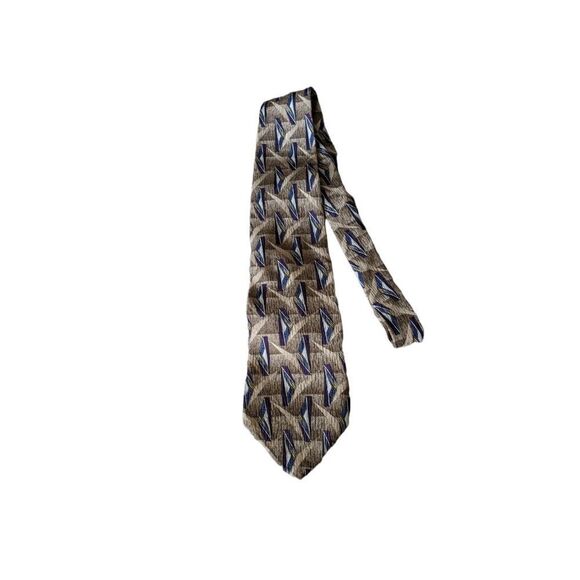 Pinecone Brown Tan Silver Blue & Purple Abstract Pattern 100% Silk Tie Len:59.5" - Picture 3 of 7